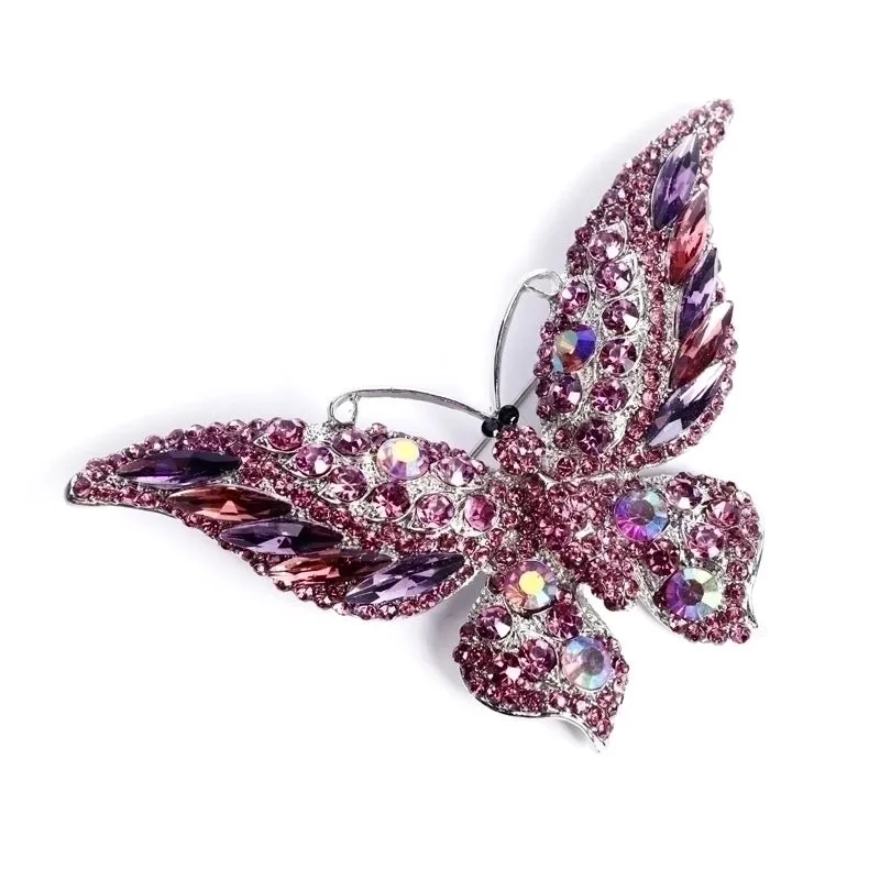 Retro Pin Butterfly Alloy Inlay Artificial Diamond Crystal Women'S Brooches