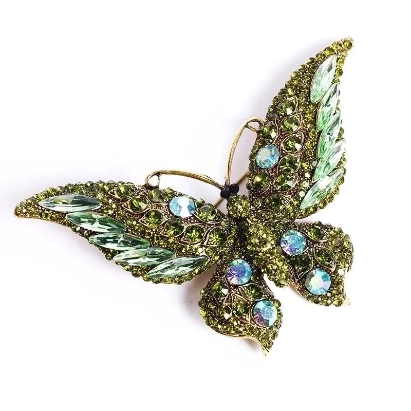 Retro Pin Butterfly Alloy Inlay Artificial Diamond Crystal Women'S Brooches