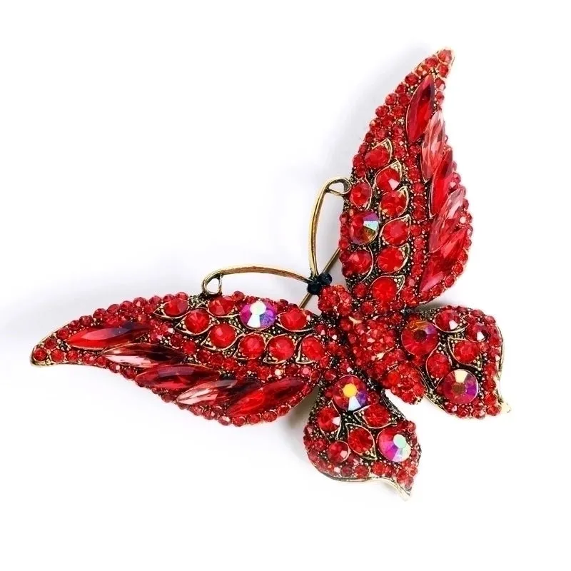 Retro Pin Butterfly Alloy Inlay Artificial Diamond Crystal Women'S Brooches