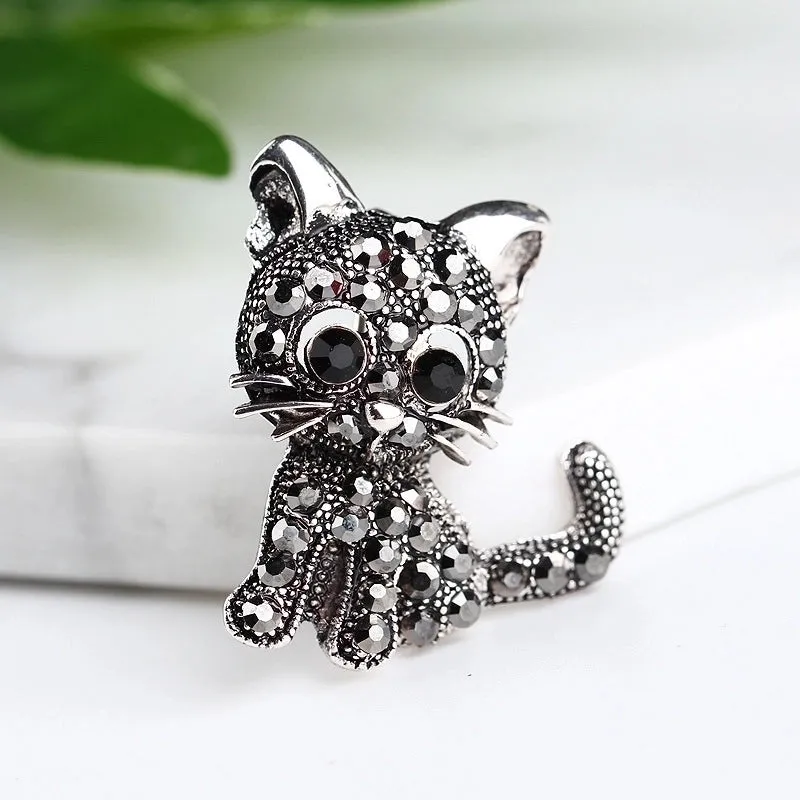 Retro Pin Cat Alloy Plating Rhinestones Unisex Brooches
