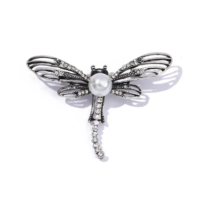 Retro Pin Dragonfly Alloy Enamel Inlay Zircon Women'S Brooches