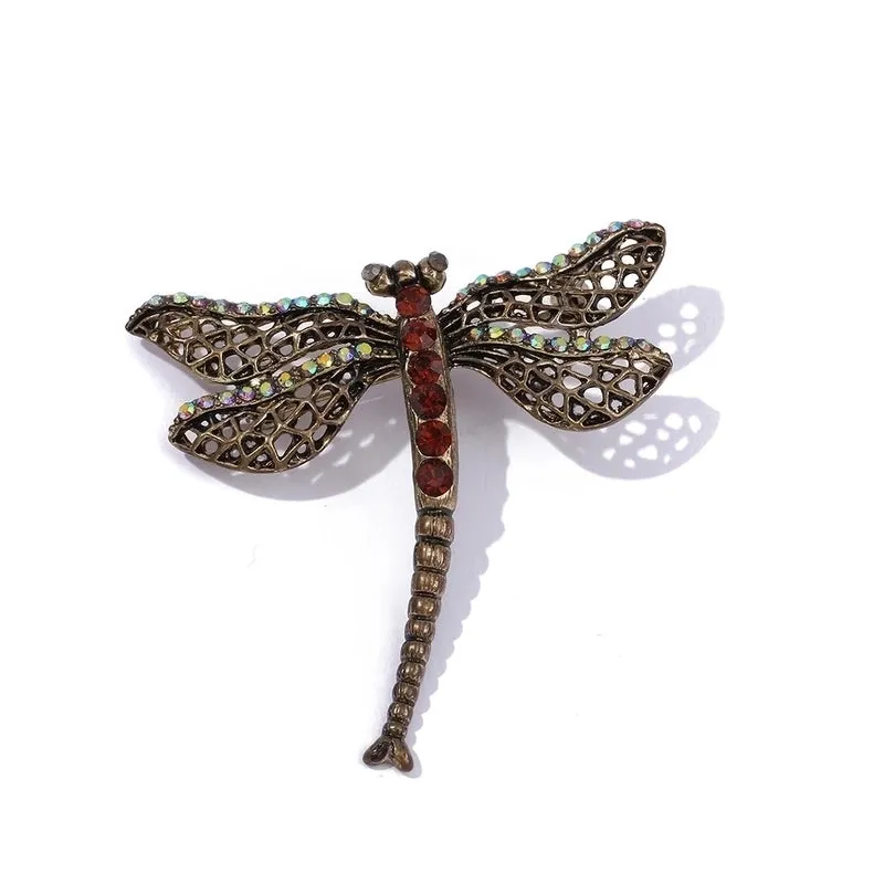 Retro Pin Dragonfly Alloy Enamel Inlay Zircon Women'S Brooches