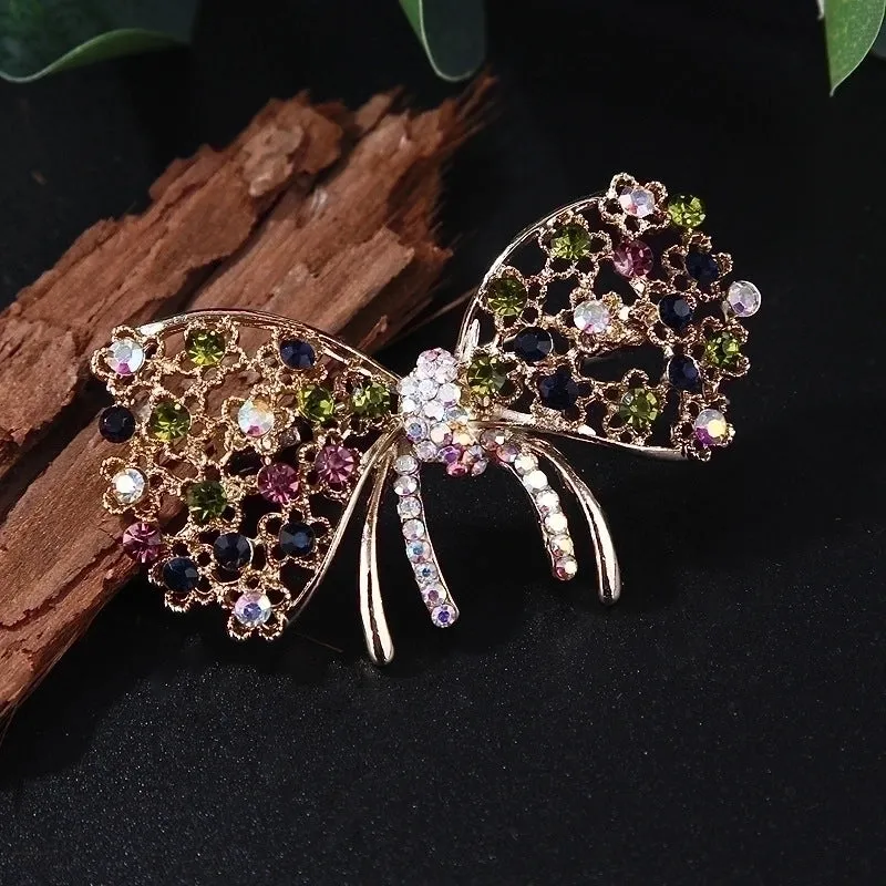 Retro Pin Flower Bow Knot Alloy Inlay Artificial Pearls Rhinestones Women'S Brooches