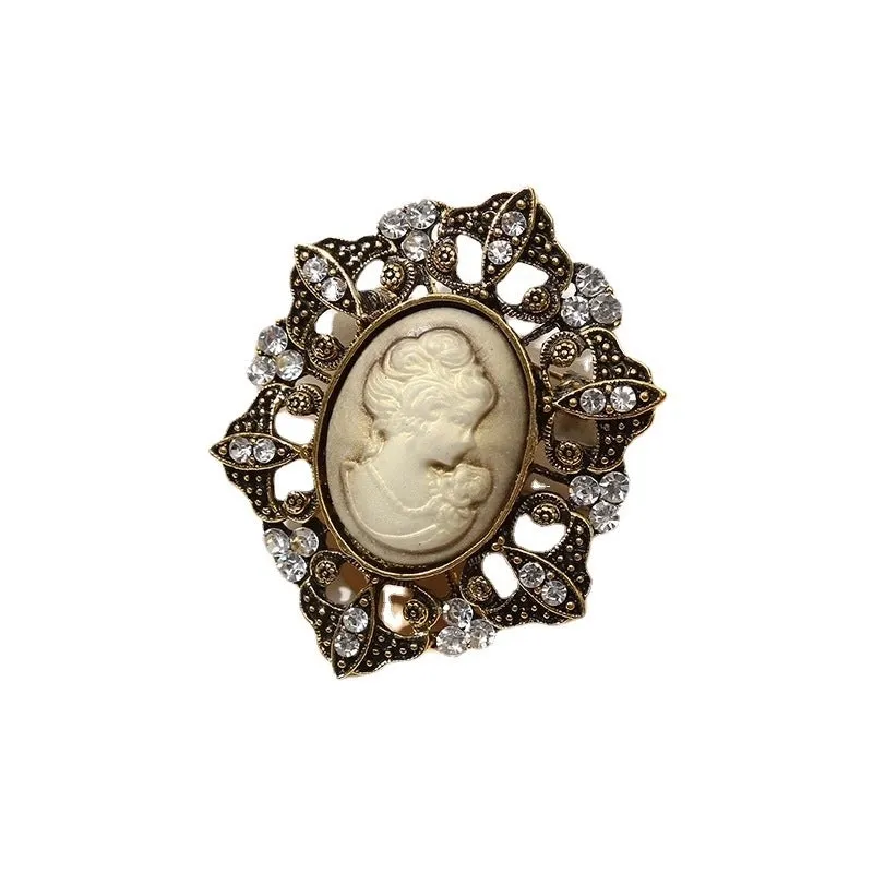 Retro Pin Human Alloy Hollow Out Inlay Rhinestones Women'S Brooches