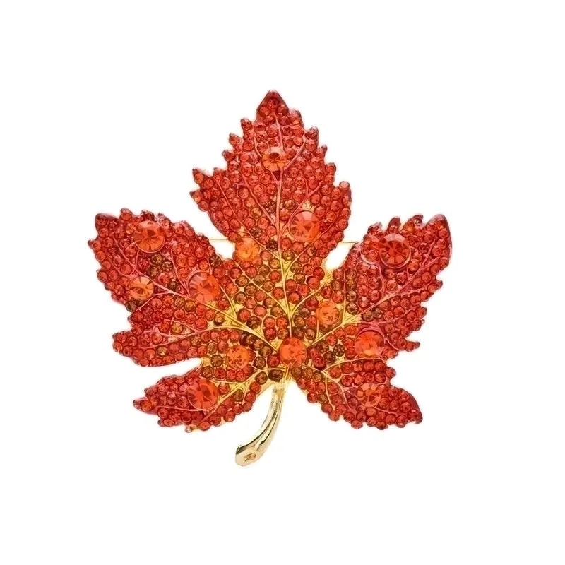 Retro Pin Maple Leaf Alloy Inlay Rhinestones Unisex Brooches