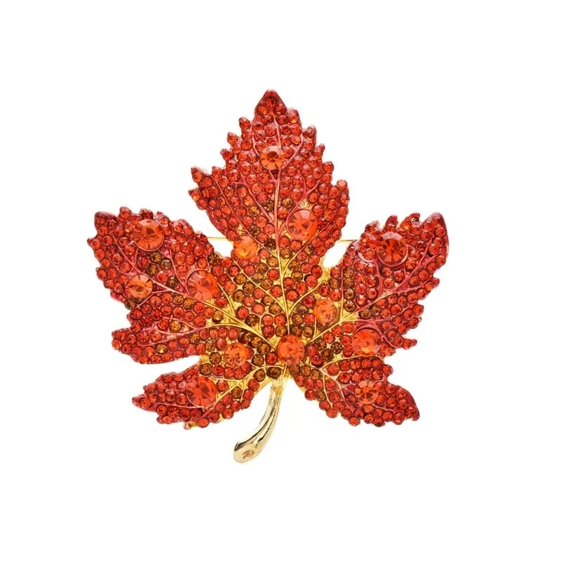 Retro Pin Maple Leaf Alloy Inlay Rhinestones Unisex Brooches