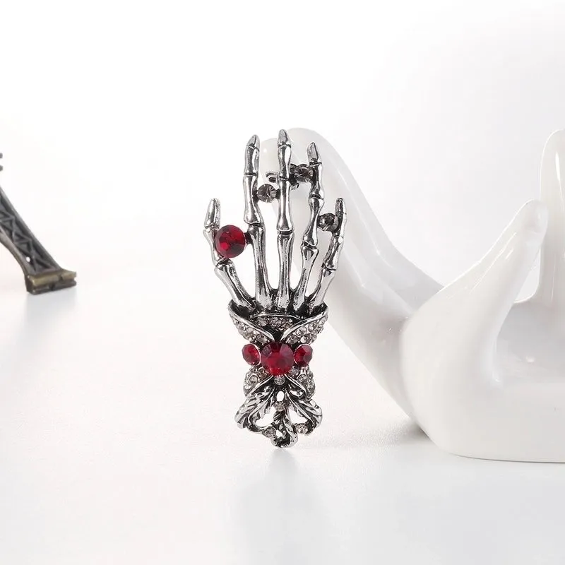 Retro Skull Palm Alloy Rhinestone Brooch