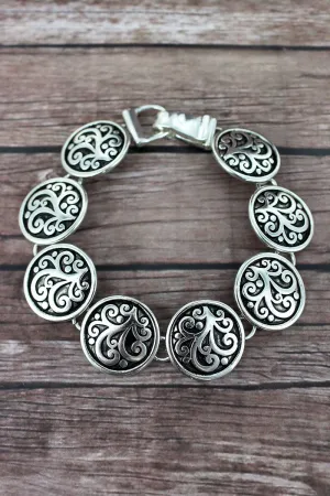 SALE! Silvertone Scroll Disk Magnetic Bracelet