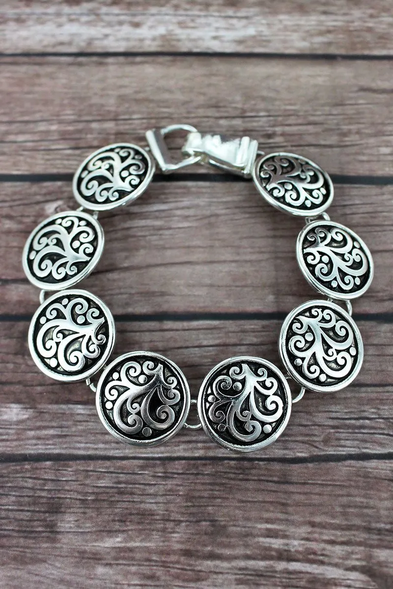SALE! Silvertone Scroll Disk Magnetic Bracelet