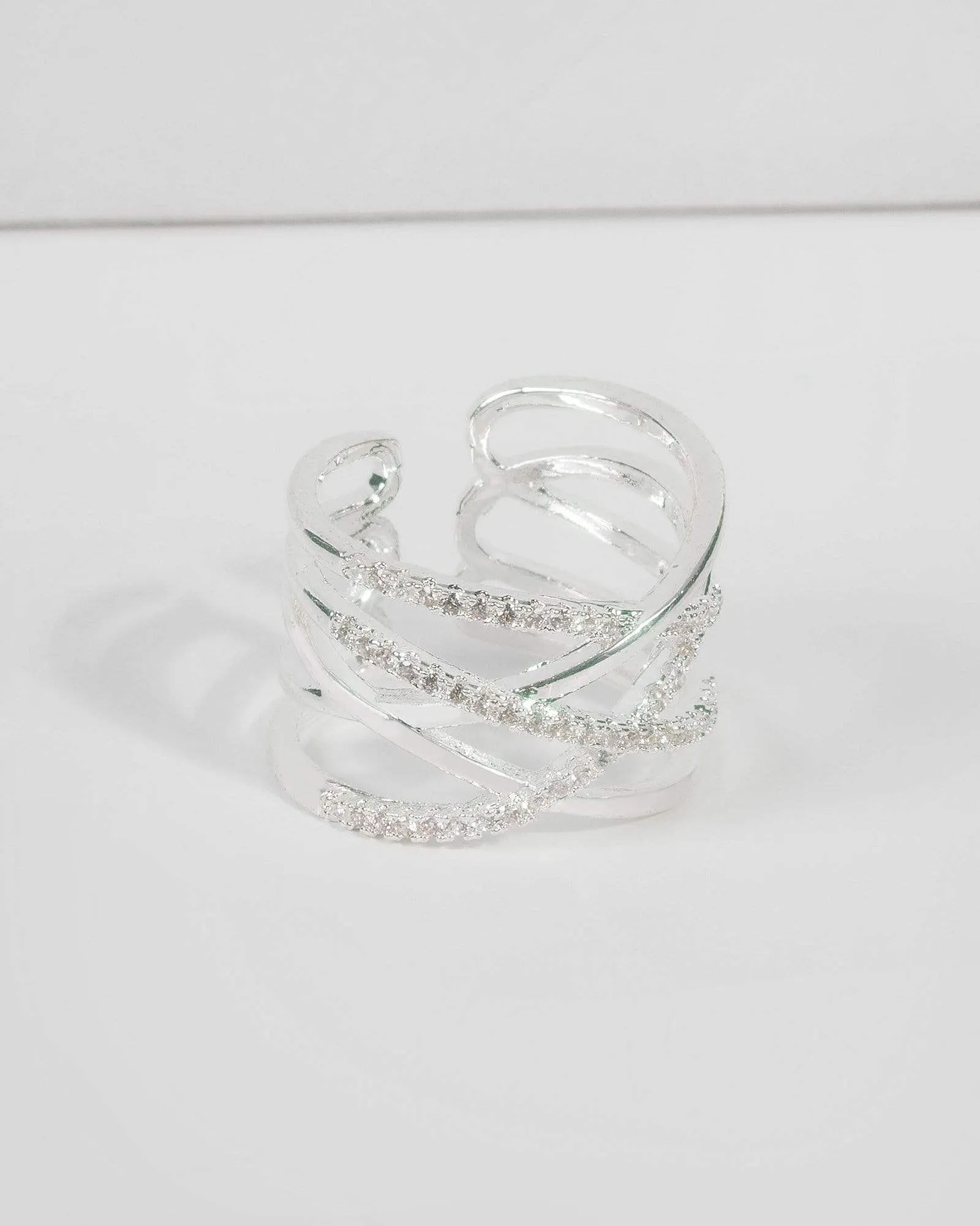 Silver Cubic Zirconia Pave Twist Band Ring