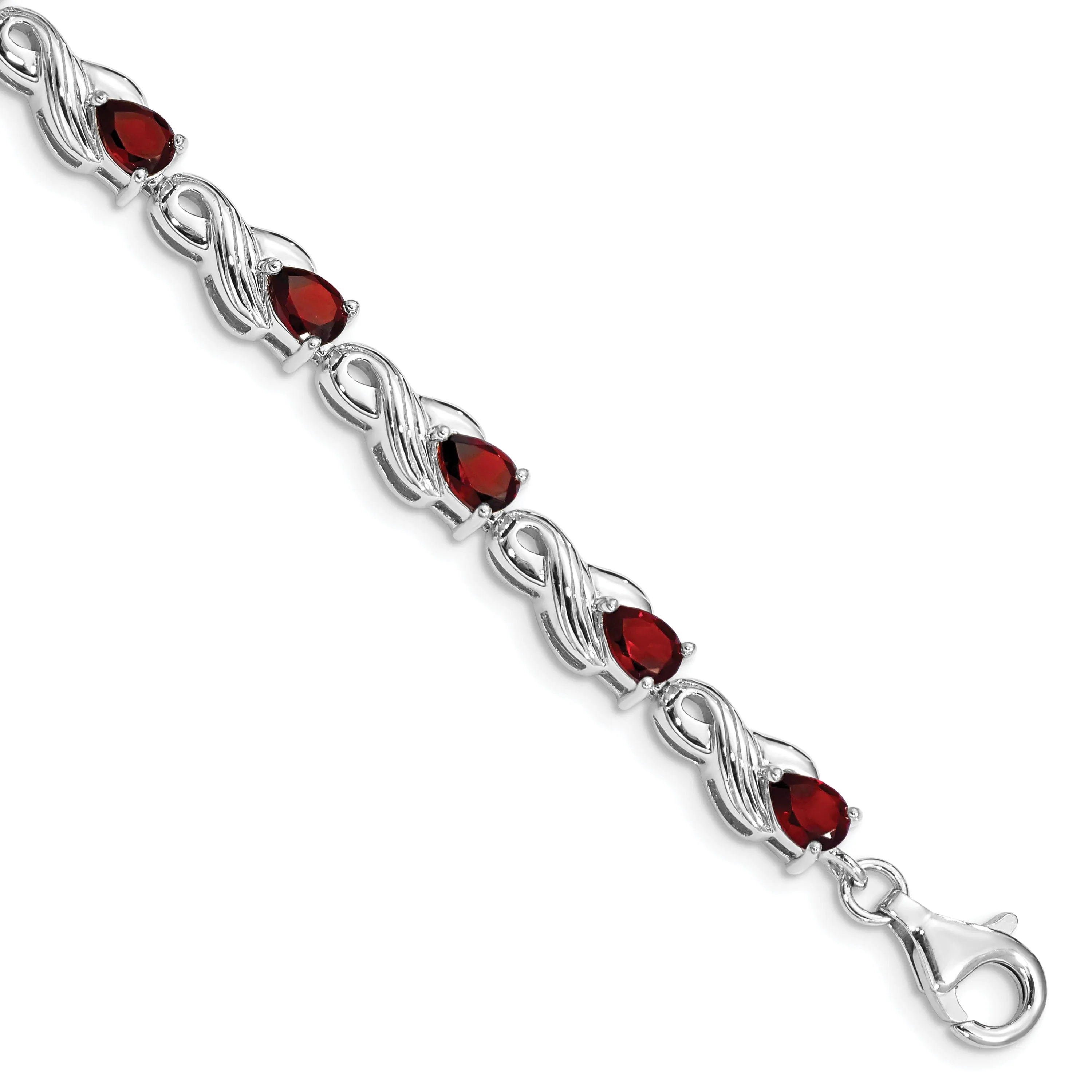 Silver Oval Cut Garnet Gemstone Bracelet