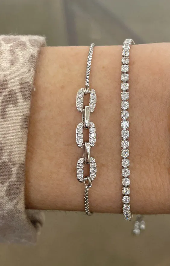 Steph Pave Gem Chain Slider Bracelet: Silver
