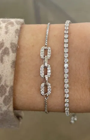 Steph Pave Gem Chain Slider Bracelet: Silver