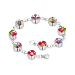 Sterling silver bracelet handmade with real flowers - Ideal gift for mum or nan.