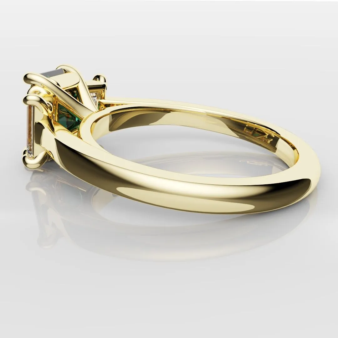 Teal Sapphire With Baguette Shoulder Diamonds