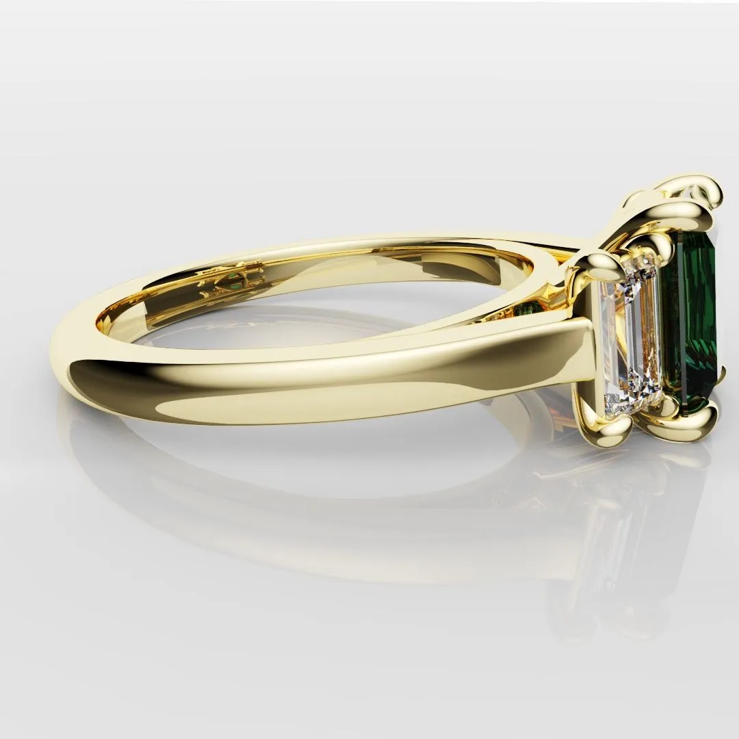 Teal Sapphire With Baguette Shoulder Diamonds