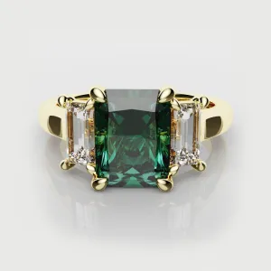 Teal Sapphire With Baguette Shoulder Diamonds