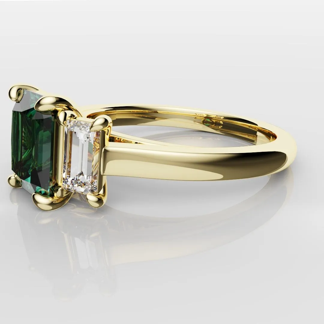 Teal Sapphire With Baguette Shoulder Diamonds