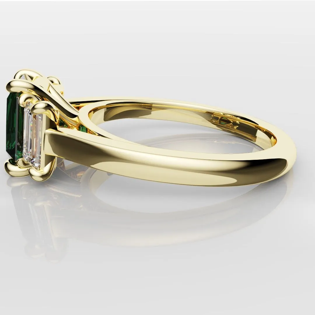 Teal Sapphire With Baguette Shoulder Diamonds
