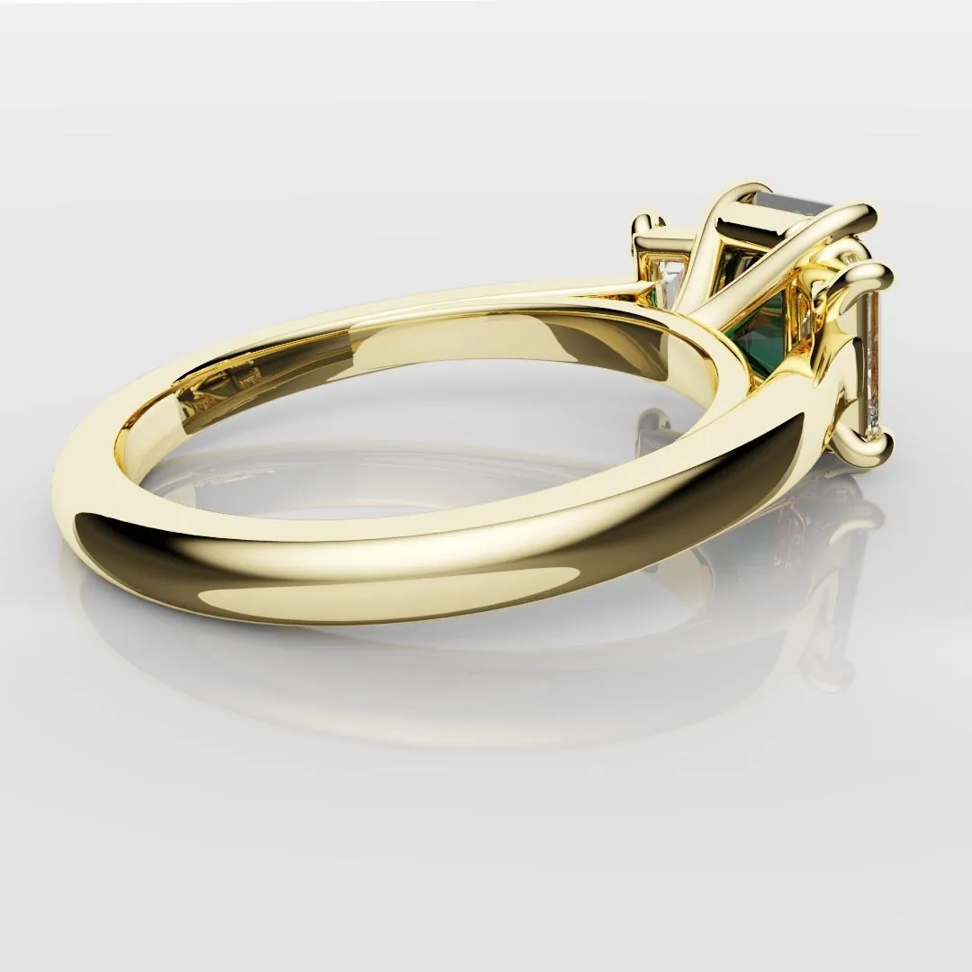 Teal Sapphire With Baguette Shoulder Diamonds