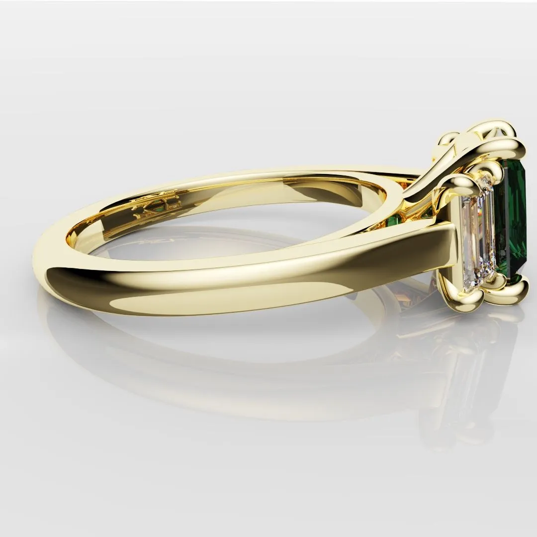 Teal Sapphire With Baguette Shoulder Diamonds
