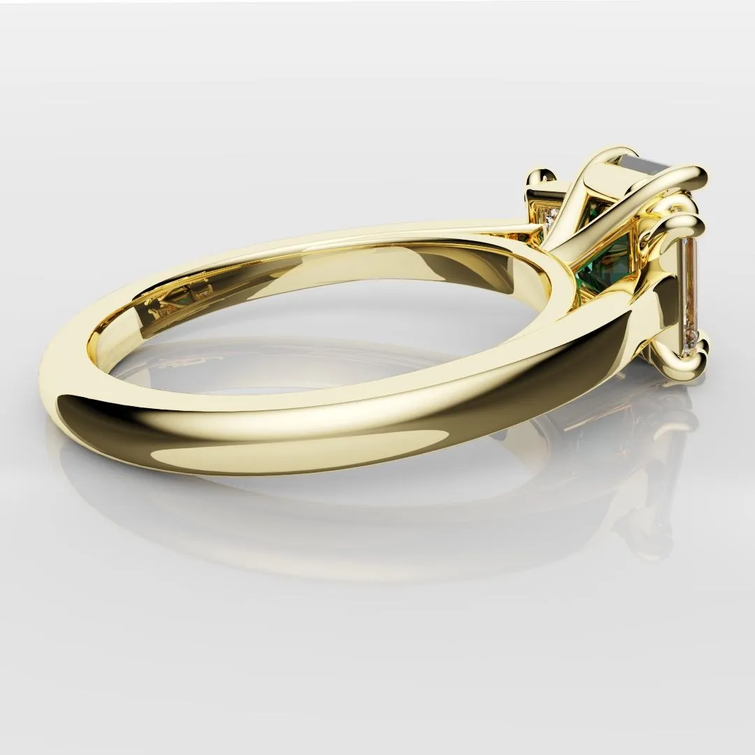 Teal Sapphire With Baguette Shoulder Diamonds