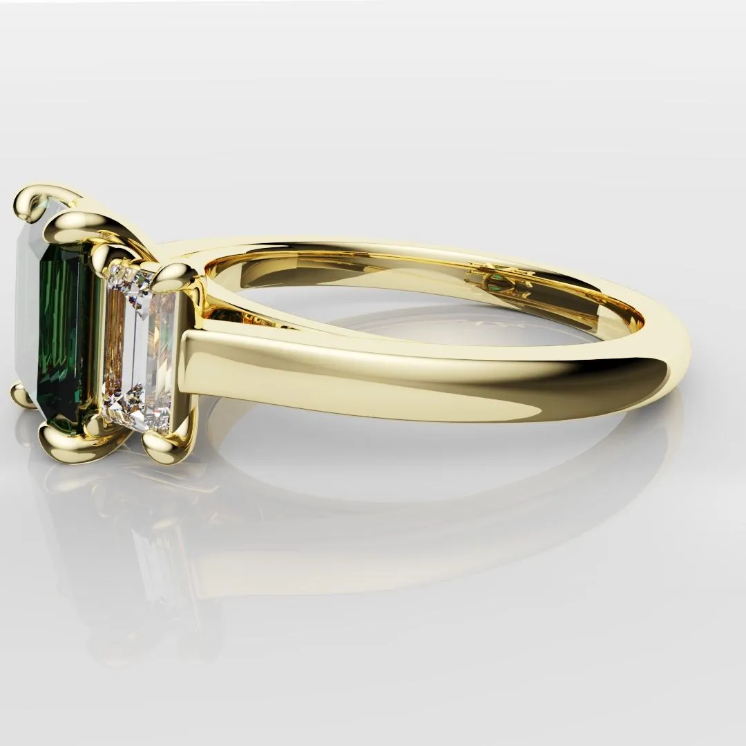 Teal Sapphire With Baguette Shoulder Diamonds