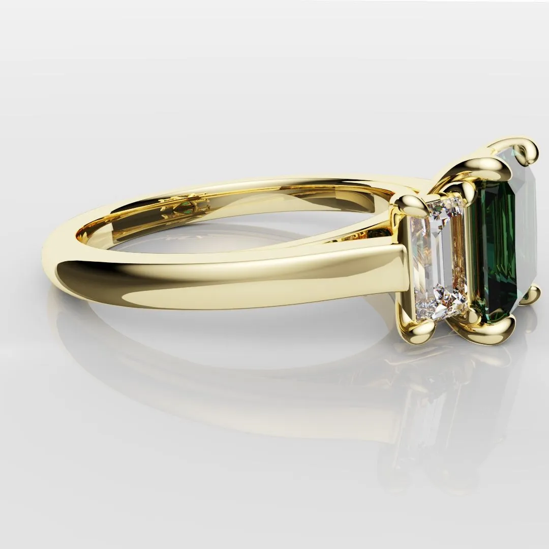 Teal Sapphire With Baguette Shoulder Diamonds