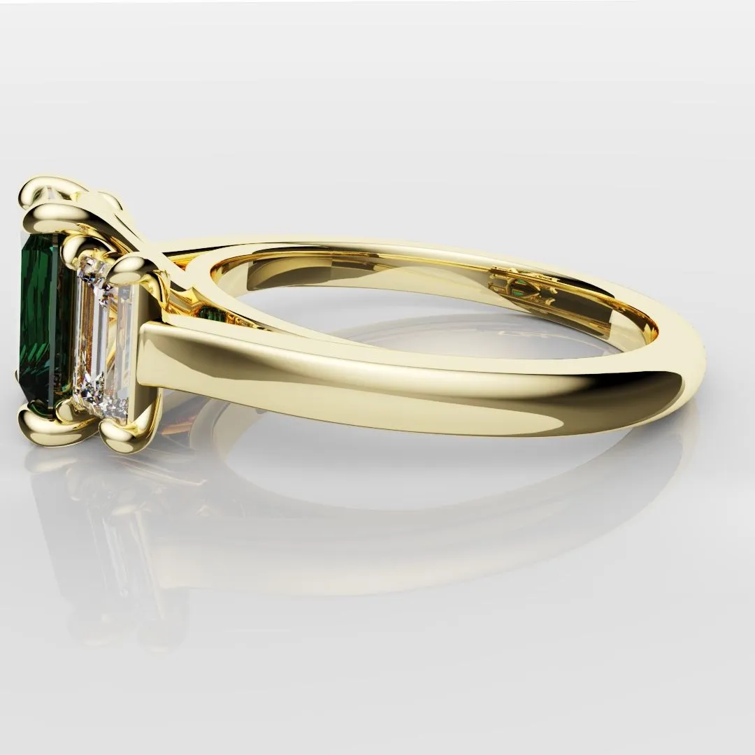 Teal Sapphire With Baguette Shoulder Diamonds