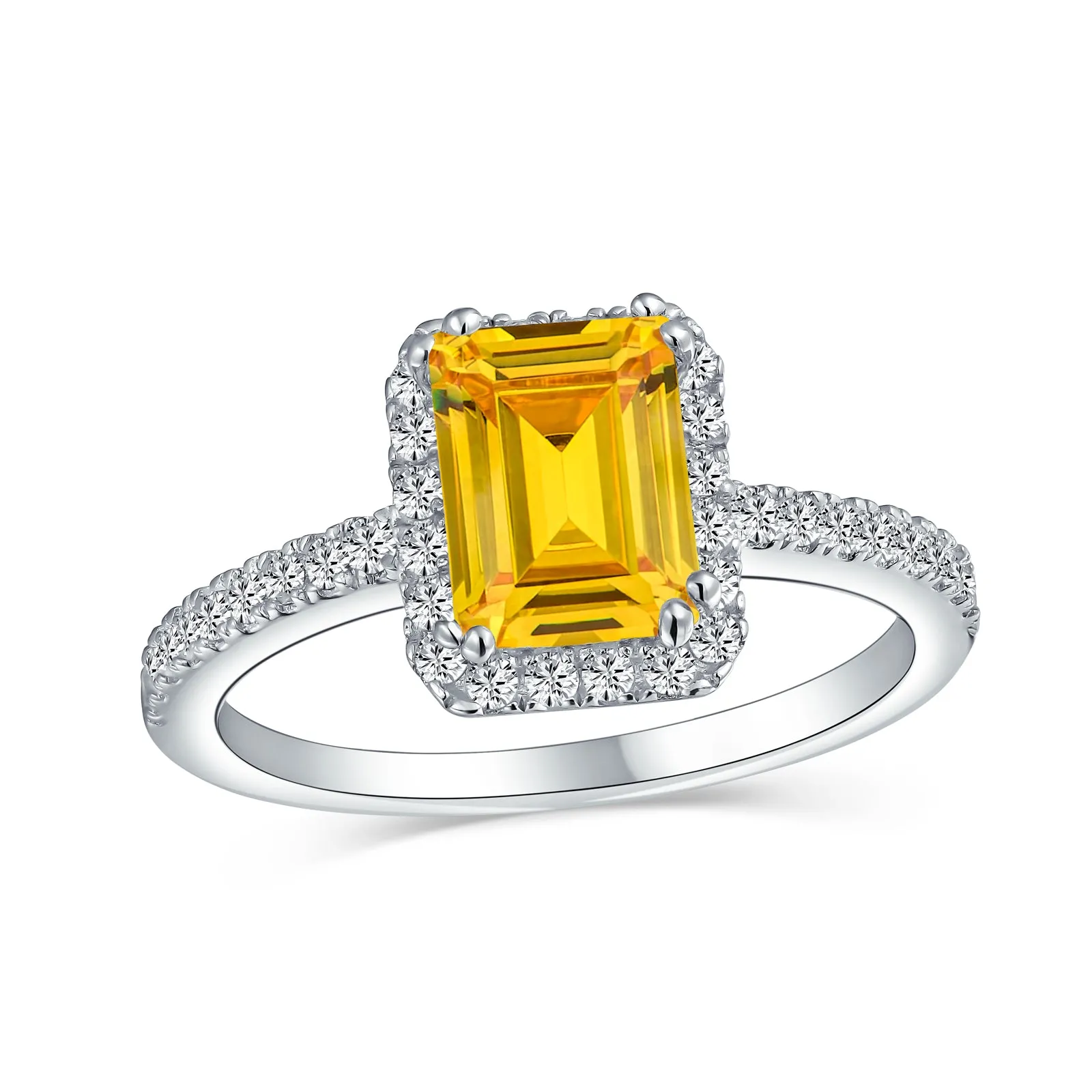 Timeless 3CT Halo Emerald Cut Engagement Ring with CZ and Sterling Silver Band