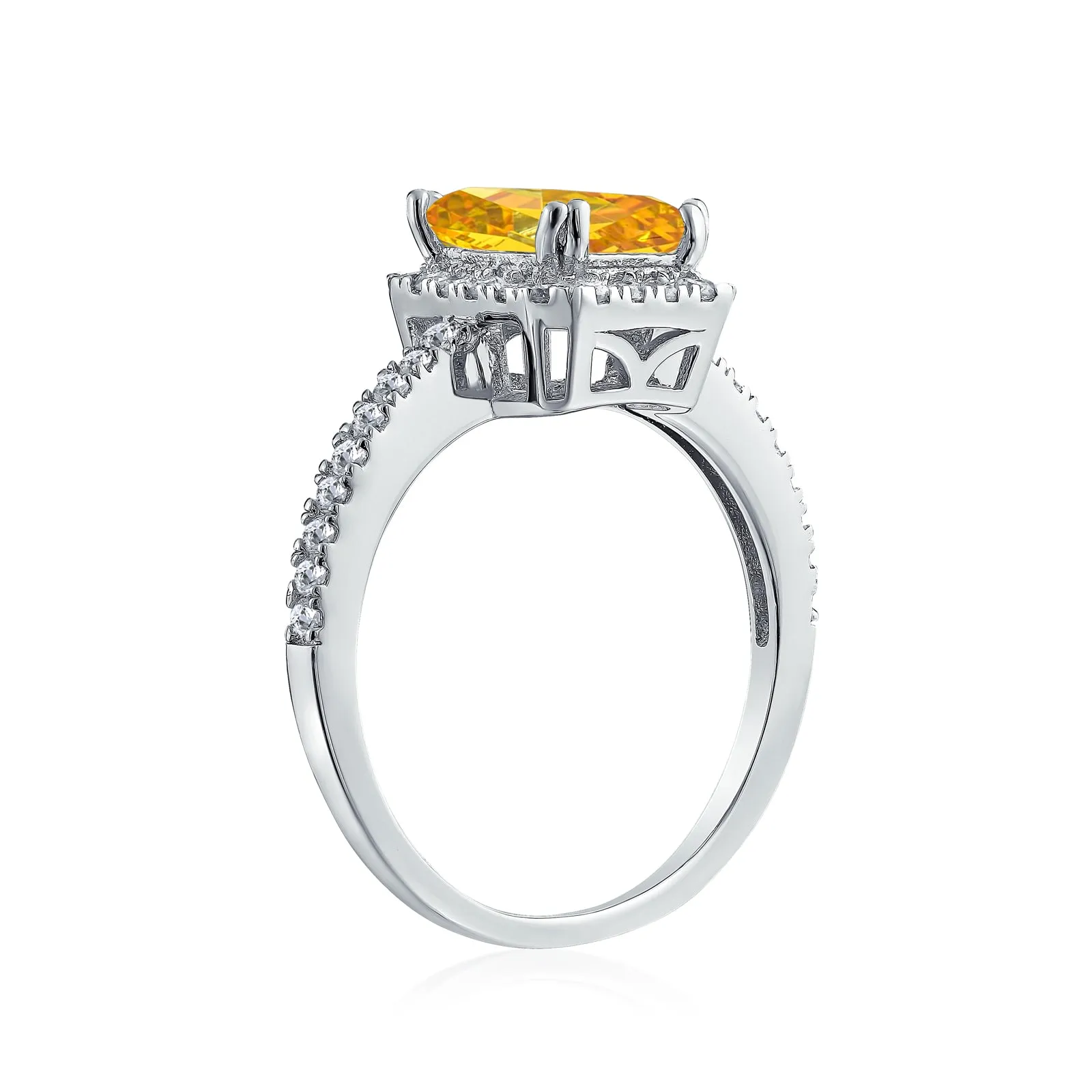 Timeless 3CT Halo Emerald Cut Engagement Ring with CZ and Sterling Silver Band
