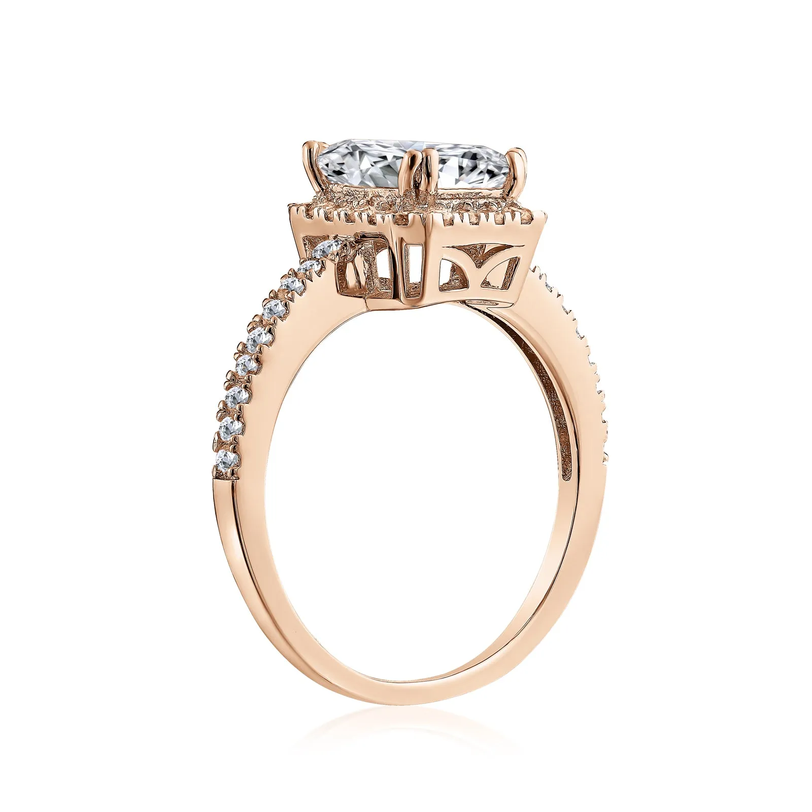 Timeless 3CT Halo Emerald Cut Engagement Ring with CZ and Sterling Silver Band