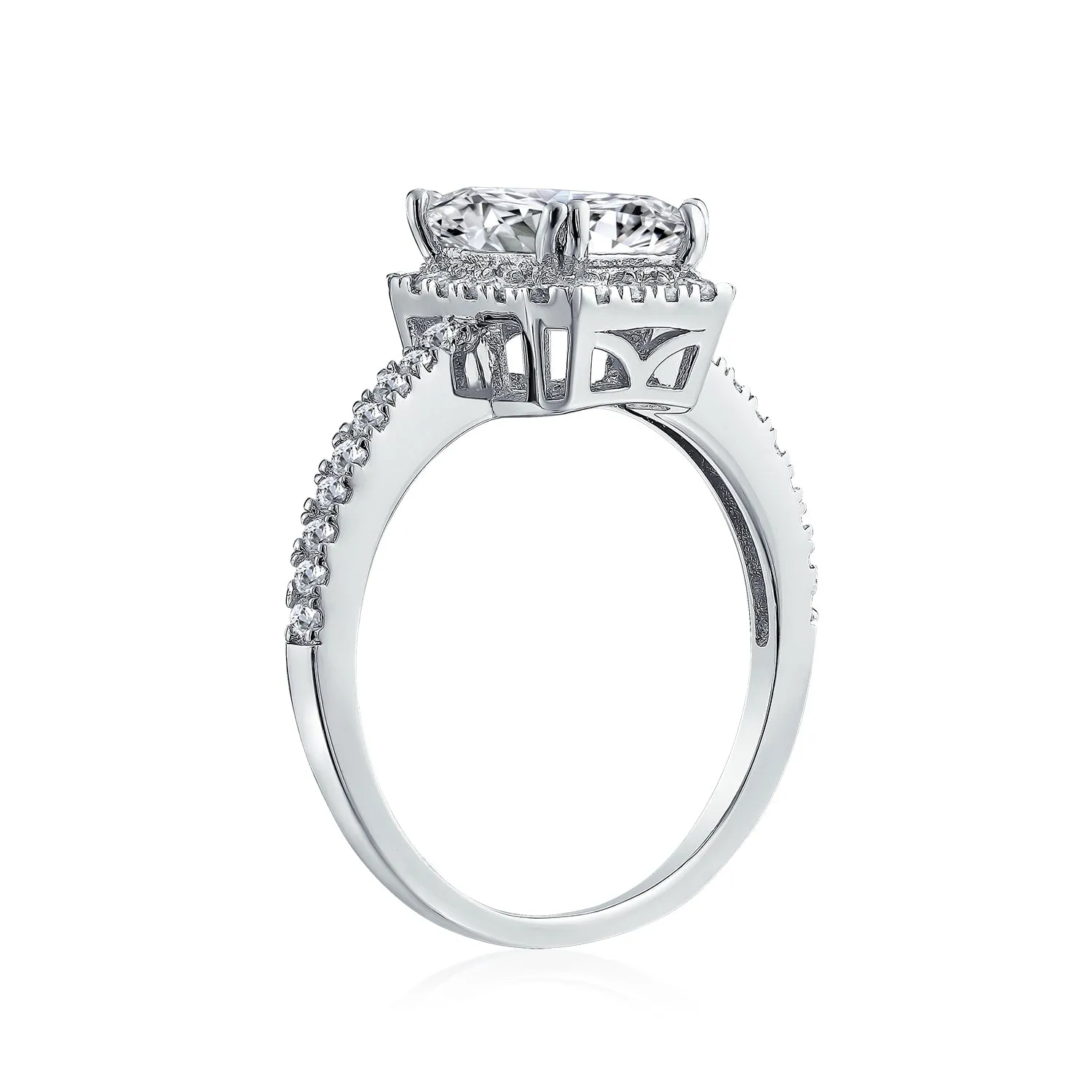 Timeless 3CT Halo Emerald Cut Engagement Ring with CZ and Sterling Silver Band
