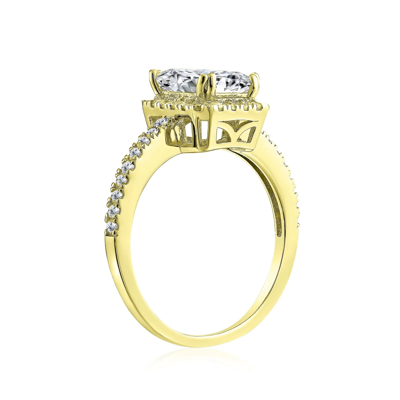 Timeless 3CT Halo Emerald Cut Engagement Ring with CZ and Sterling Silver Band