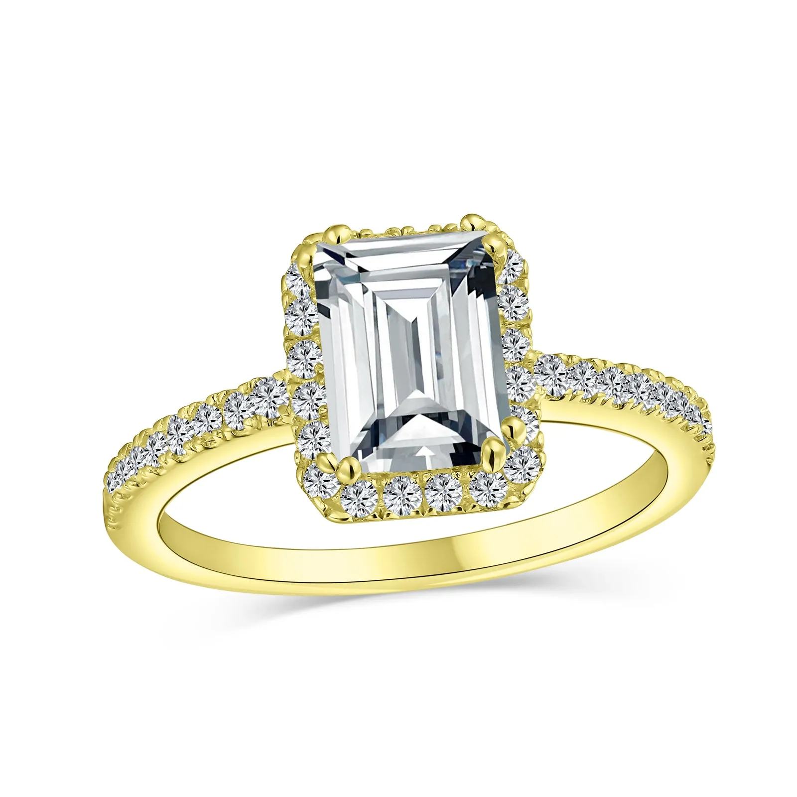 Timeless 3CT Halo Emerald Cut Engagement Ring with CZ and Sterling Silver Band