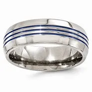 Titanium Triple Groove Blue Anodized 8mm Wedding Band Ring