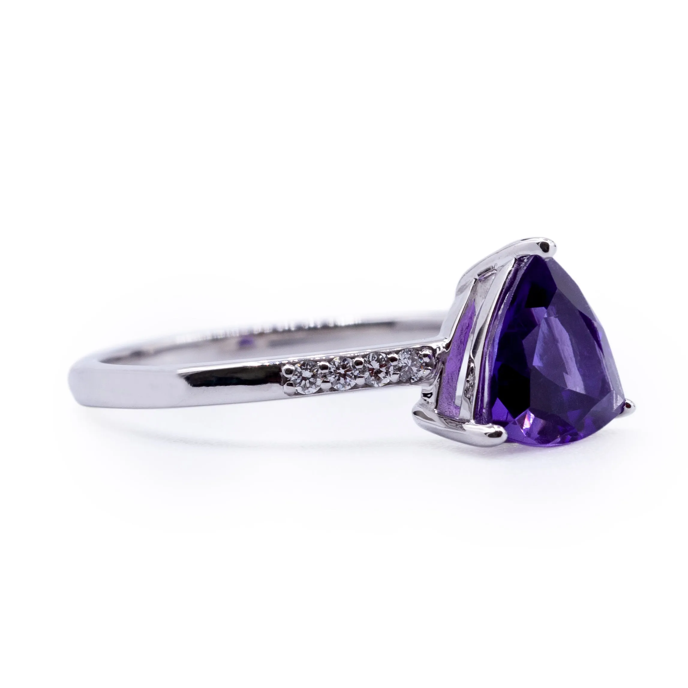 Trillion Amethyst Setting with Diamond Accented Shank Ring