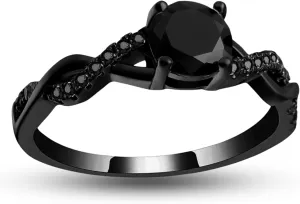 Twist CZ Engagement Rings for Women by Ginger Lyne | 1 Ct Faux Black Diamond Ring | 925 Sterling Silver 14k Gold Wedding Bridal for Women | Travel or Promise Wedding for Her