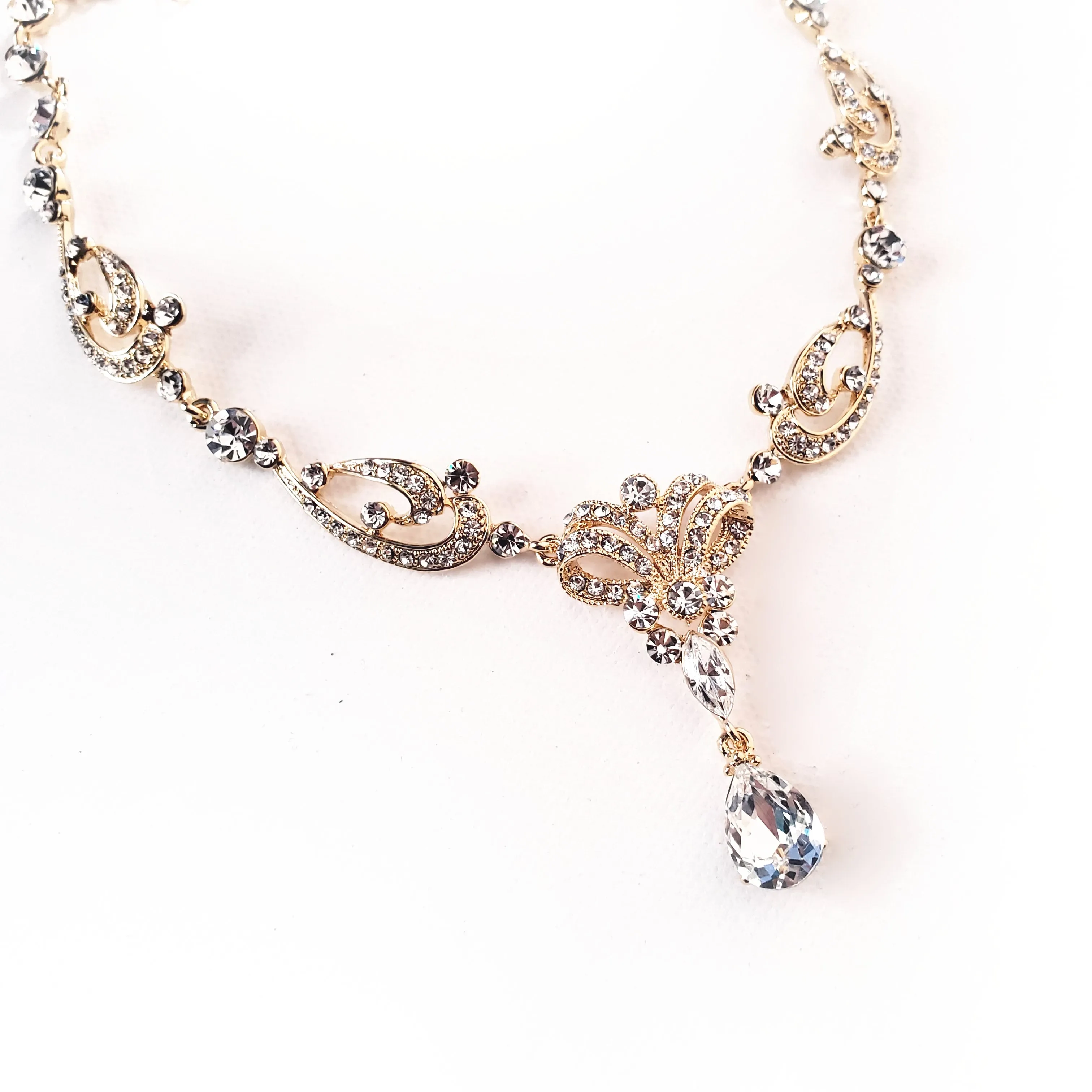 Victorian Bridal Necklace, Earring, Tiara Bridal Parure Set