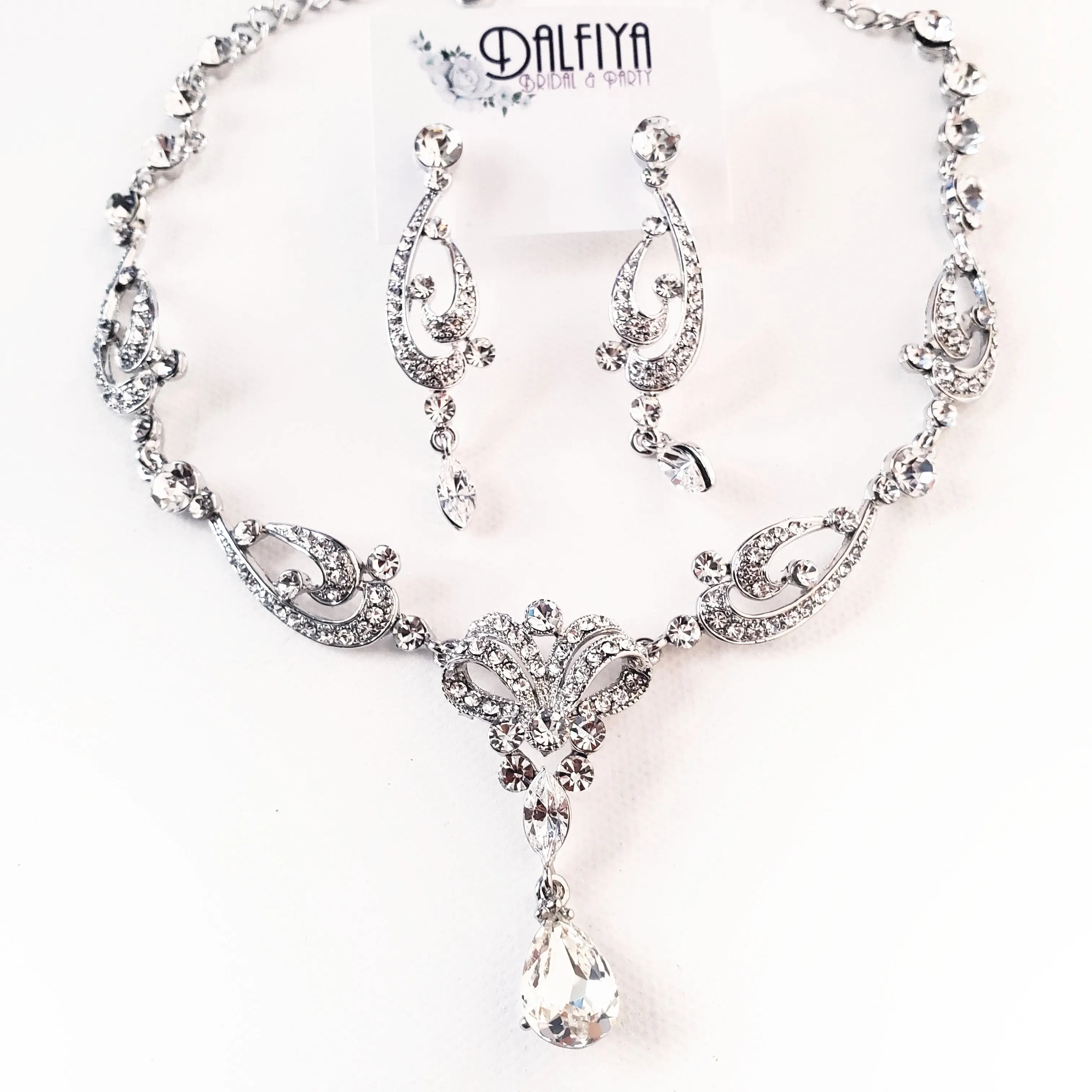 Victorian Bridal Necklace, Earring, Tiara Bridal Parure Set