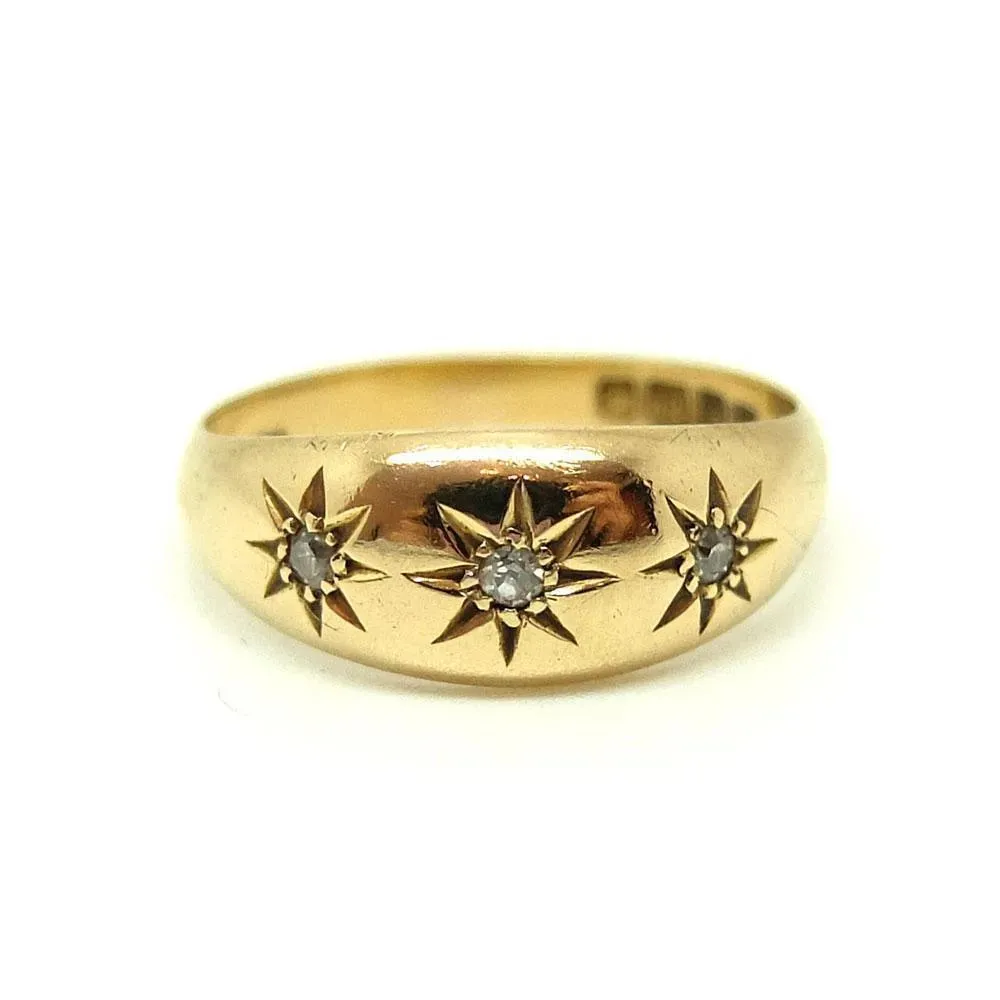 Vintage 1940s Diamond Star & 18ct Yellow Gold Gypsy Ring