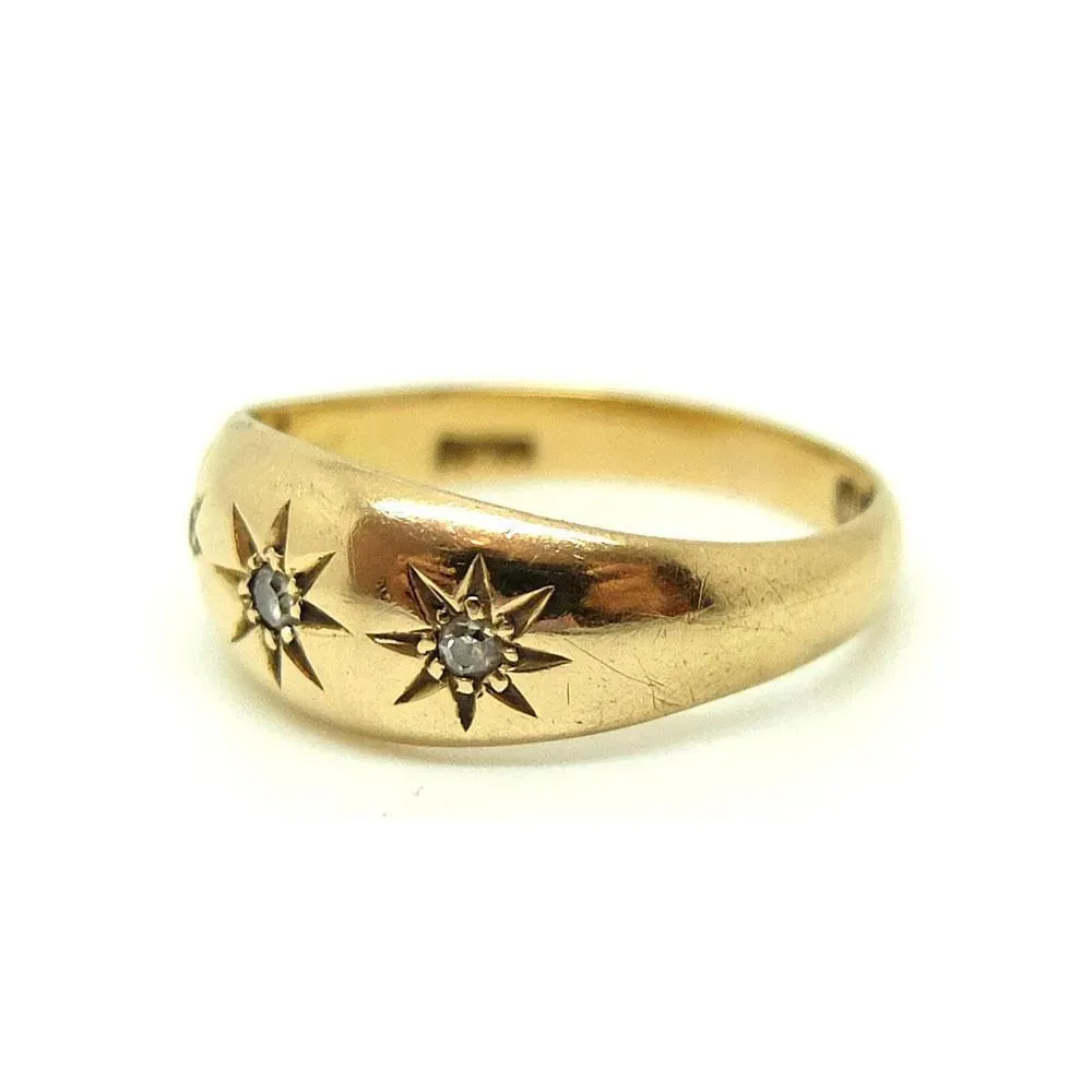 Vintage 1940s Diamond Star & 18ct Yellow Gold Gypsy Ring