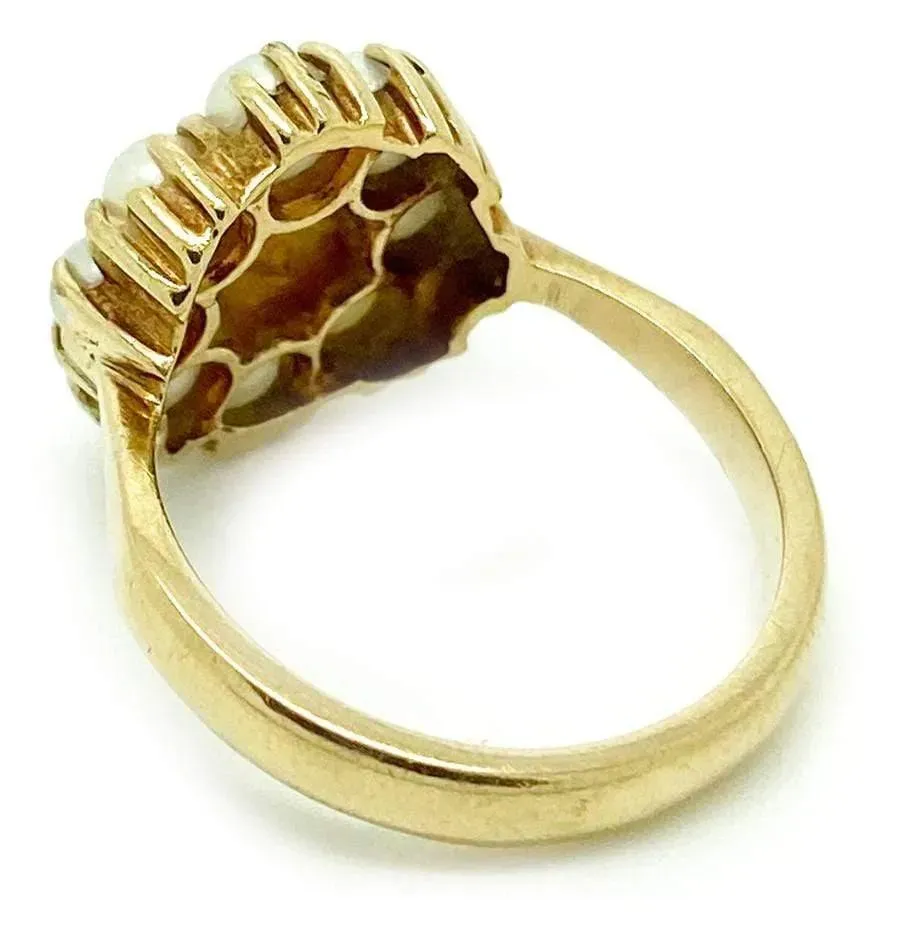 Vintage 1960s Pearl Flower 9ct Gold Ring