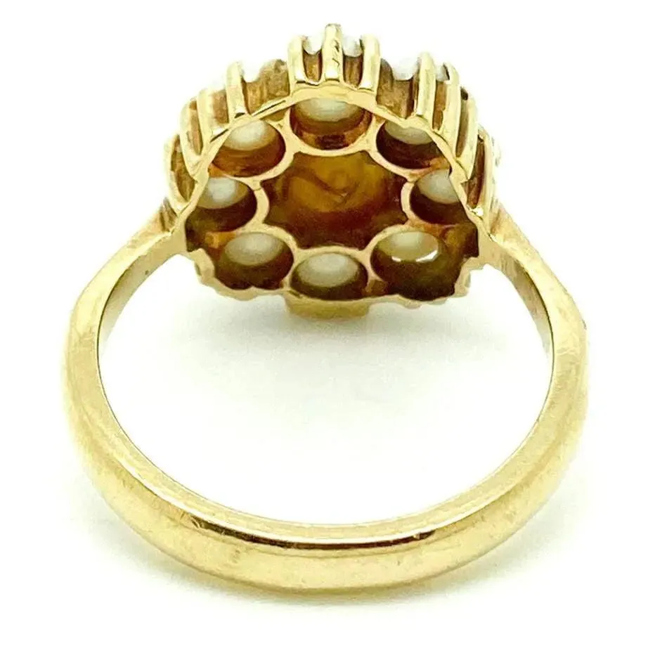 Vintage 1960s Pearl Flower 9ct Gold Ring