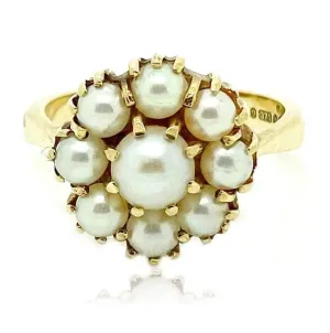 Vintage 1960s Pearl Flower 9ct Gold Ring
