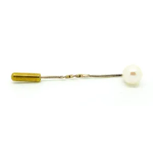 Vintage 1970s 9ct Gold Pearl Cravat Pin Brooch