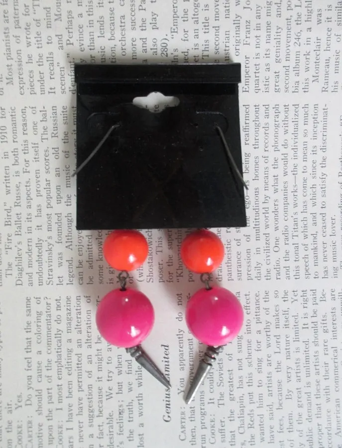 Vintage 80's Big Pink & Orange Sphere Dangle Earrings