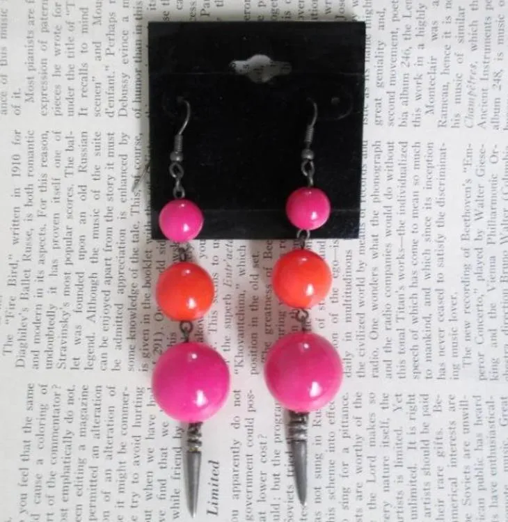 Vintage 80's Big Pink & Orange Sphere Dangle Earrings