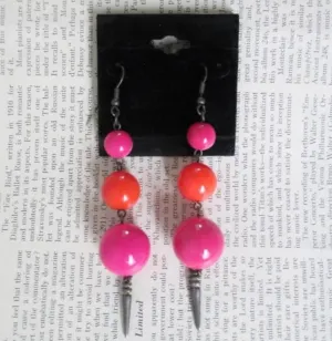 Vintage 80's Big Pink & Orange Sphere Dangle Earrings