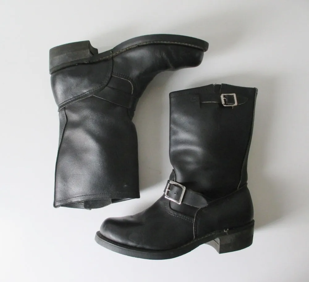 Vintage Engineer Black Leather Boots / Motorcycle 8.5